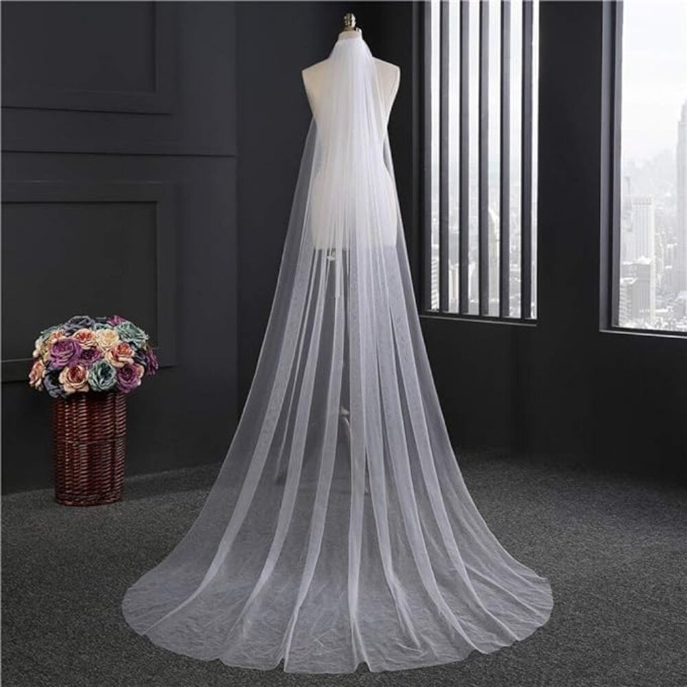 Bridal Veil Long Wedding Veil Dress Hair Comb - Picture 3 of 6